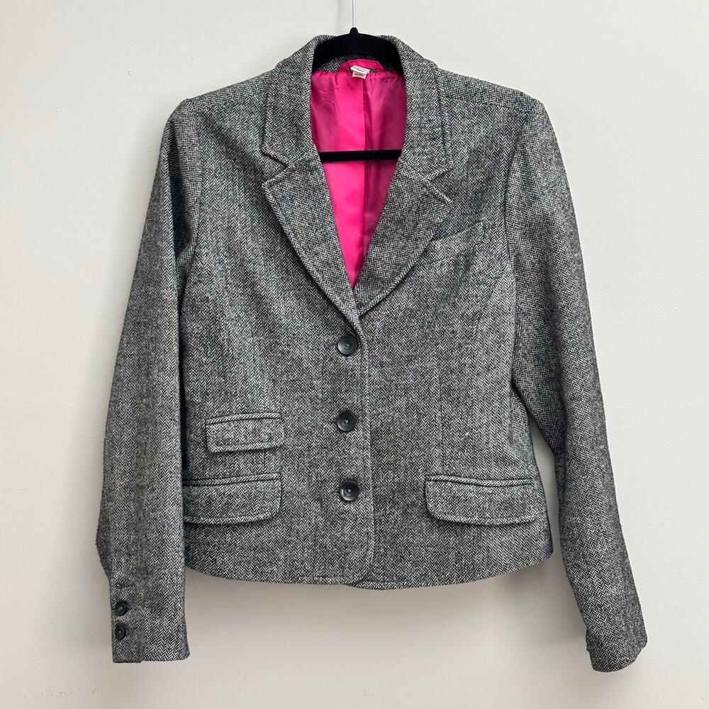 Classic Gray Herringbone Tweed Sport Coat Jacket Blazer Women’s Size Large